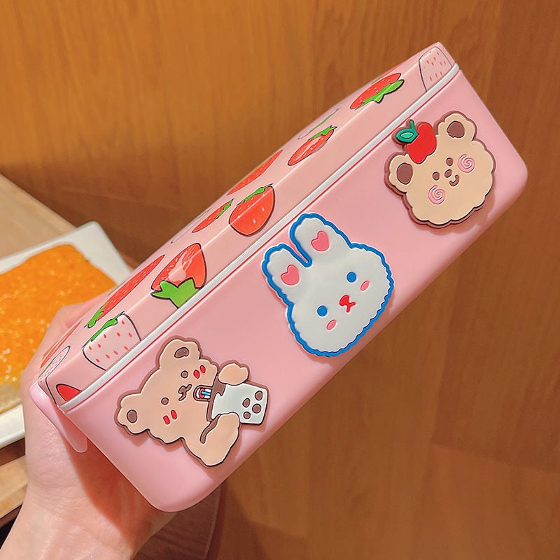 Kawaii Strawberry Cute Girl Lunch Box Popular Pink Plastic Bento Box For  Women Office Use Female Meal Prep Box Food Container