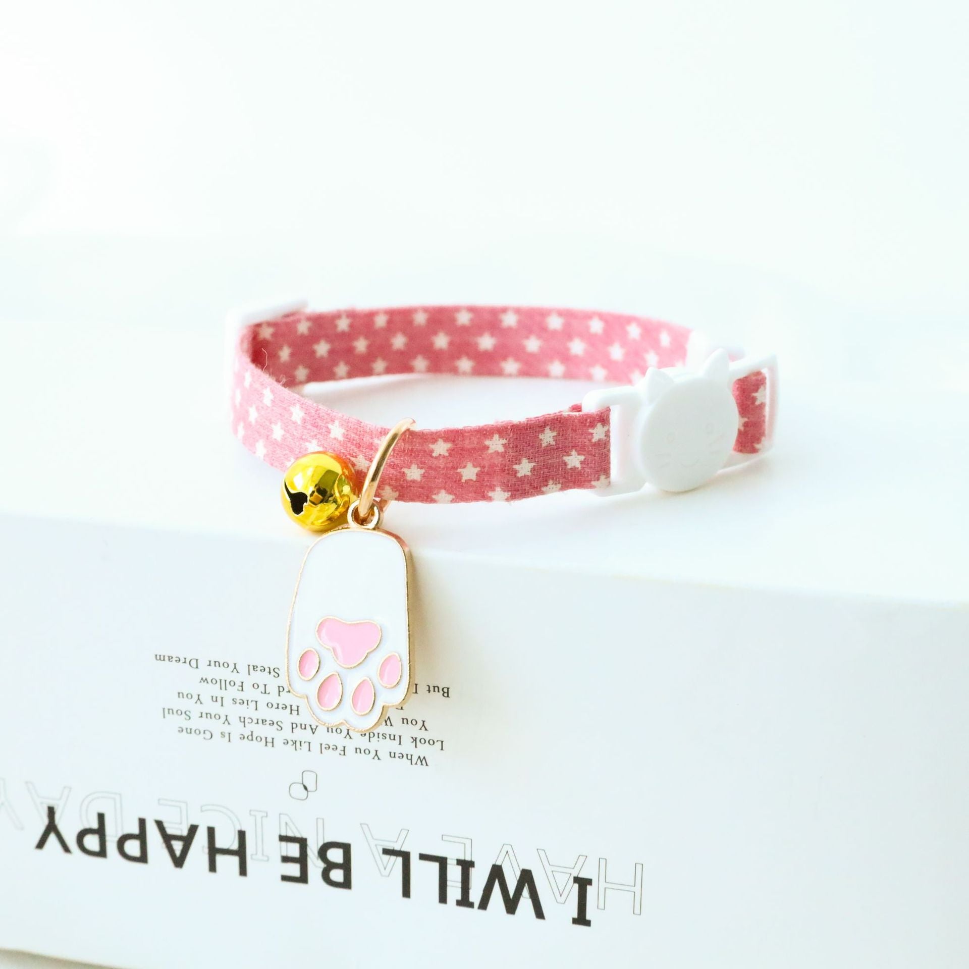 CROWNED BEAUTY Small Adjustable Dog Cat Collar for Girl with Detachable Bow  Tie,Pink Love Hearts Design (Sweetheart) CC07-S